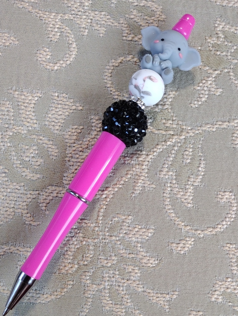 Pink Elephant Pen with Decorative Beads